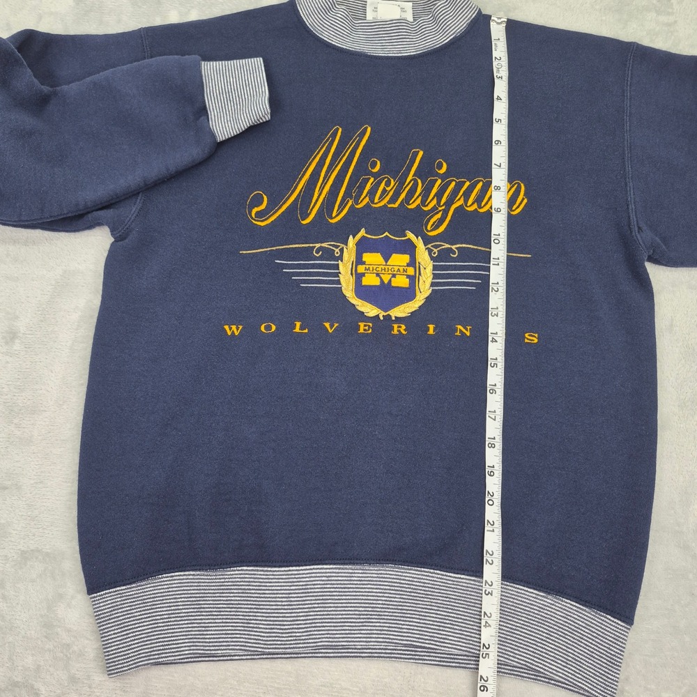Vintage Michigan Wolverines Sweatshirt Navy Blue Mock Neck Striped Made in USA - Picture 4 of 12